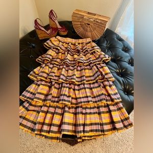 J.Crew Plaid Ruffle Skirt w/split